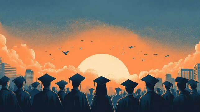 A symbolic representation of graduation season, Graduation ceremony scene, Symbolic style. High quality