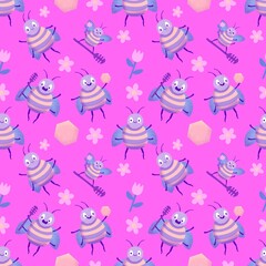 Kids seamless bee pattern for fabrics and packaging and gifts and cards and linens and wrapping paper