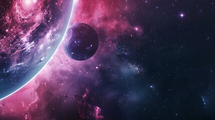 Fototapeta premium Cosmic Scene Of Planets And Nebulae In Deep Space With Purple And Blue Tones