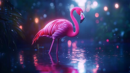 Pink flamingo in mystic water