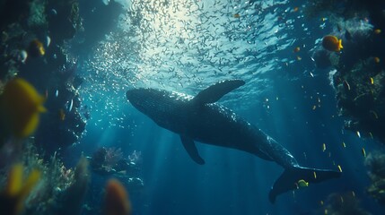 Naklejka premium Whale underwater aquarium scene