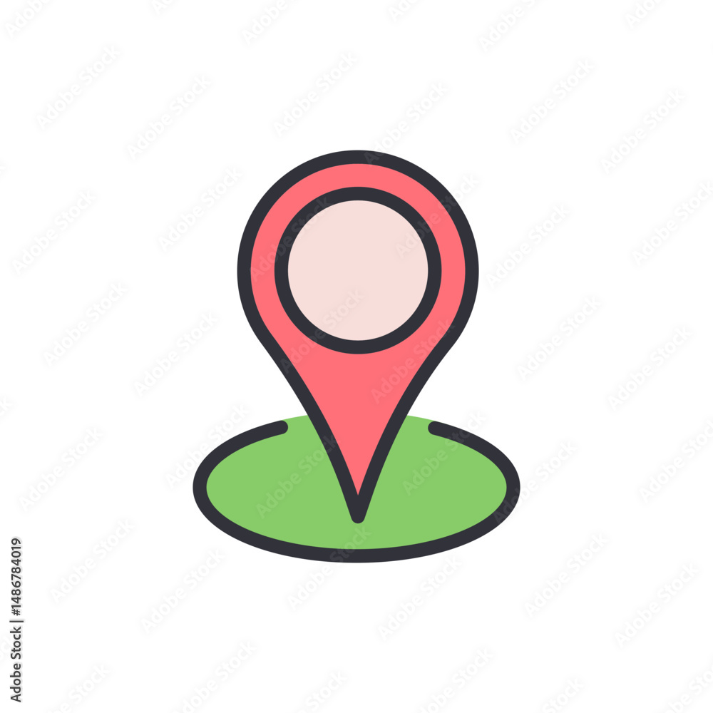 Aufkleber stylized location pin icon with pale color scheme and outlined shape