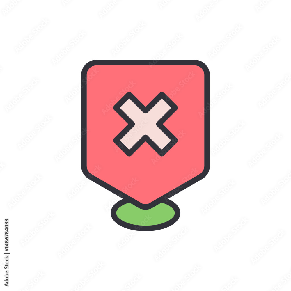Poster red pointer icon with cross symbol for navigation or error sign