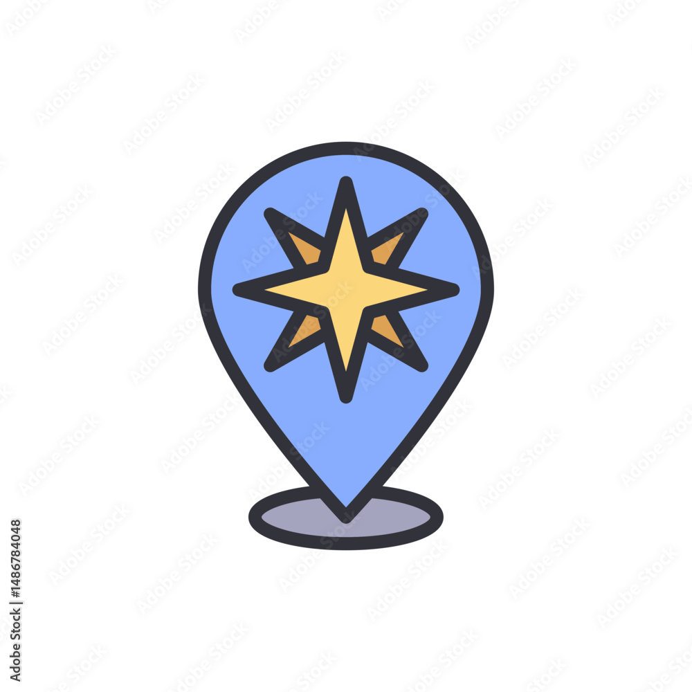 Poster navigation pointer with golden star symbol indicating a location concept