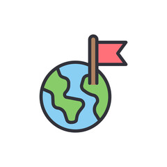 Fototapeta premium Planet Earth Symbolized With A Red Flag Sticking Into The Ground
