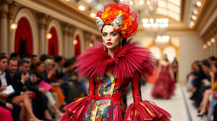 haute couture model fashion show colorful clothes