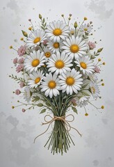 Fototapeta premium Bouquet of garden daisies tied with twine for a summer picnic celebration