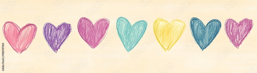 Poster Simple colorful hearts in a horizontal row
