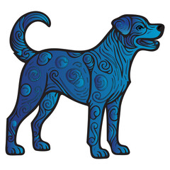 Abstract Blue Dog With Ornamental Swirl Patterns in Artistic Design