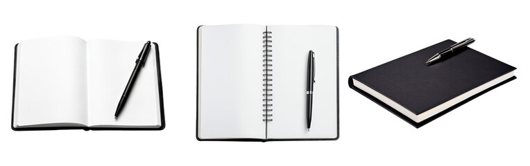 Blank Open Notebook with Pen, Ideal for Writing, Drawing, or Brainstorming Creative Ideas, PNG