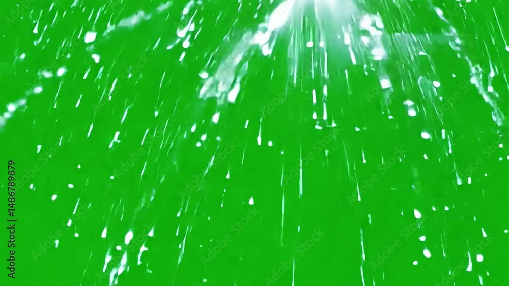 Poster dynamic liquid splash on green: a high-speed capture of water droplets exploding outwards against a 