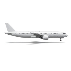 Fototapeta premium White passenger airplane isolated on clean white background, side view