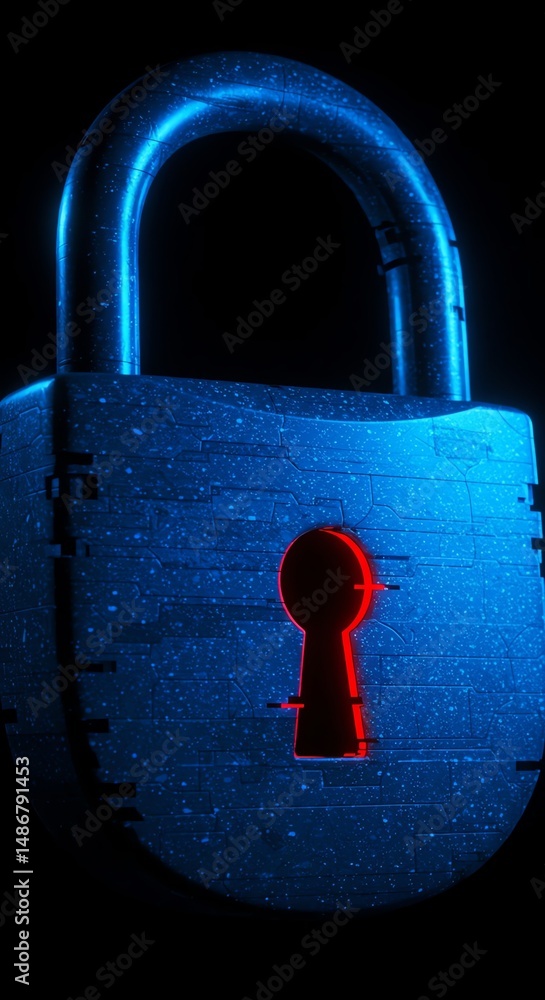 Poster cybersecurity padlock with keyhole security concept image
