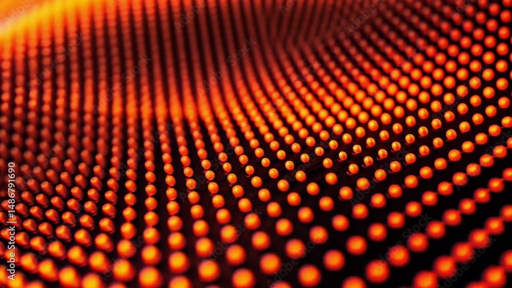 Poster dynamic visual energy abstract orange and black pattern of spheres in wave movement, showcasing mesm