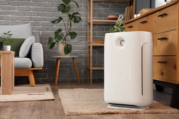 Air humidifier near drawers in living room