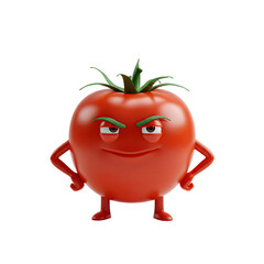 Cartoon tomato with confident smile and arms crossed