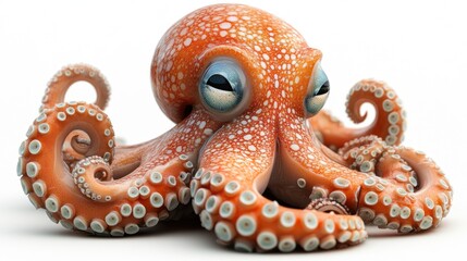 Fototapeta premium Orange and white spotted octopus displayed against a white background.