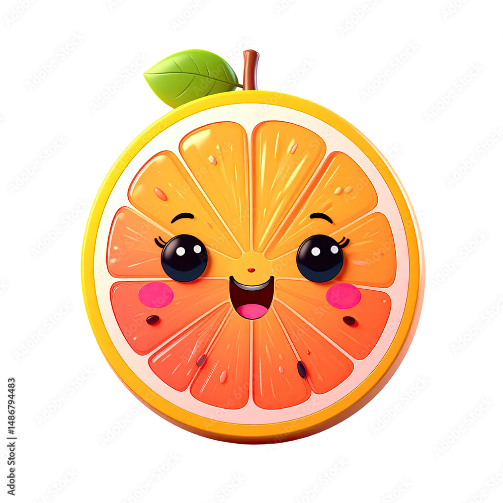 Poster animated orange slice character with a cheerful expression and transparent background. the illustrat