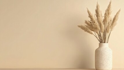 Modern Speckled Ceramic Vase with Dried Pampas Grass Arrangement on a Neutral Background
