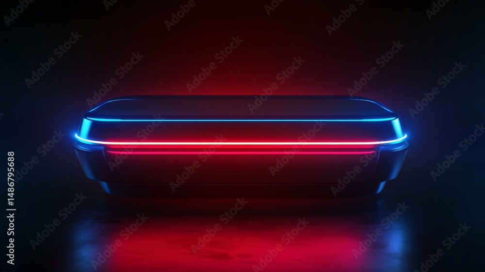 Poster futuristic red blue neon glow illuminated stage podium display platform modern dark background abstr