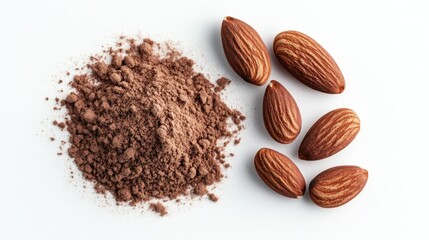 Almond powder and almonds healthy food ingredients overhead shot