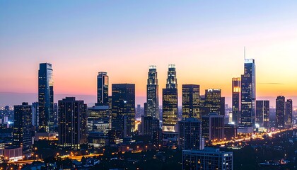 Fototapeta premium Los Angeles Skyline at Dawn: A Breathtaking Panorama of Urban Majesty