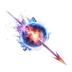 A Glowing Plasma Ball Arrow with Supernova Remnants Isolated on Transparent Background