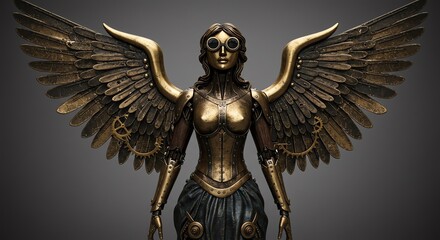 Obraz premium Steampunk woman statue with wings and goggles