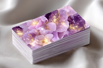 Mystical Purple Flower Tarot Cards Deck  Gold Glitter  Amethyst Crystals  Spiritual Guidan