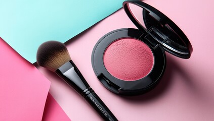 Pink blush compact and brush on pastel paper