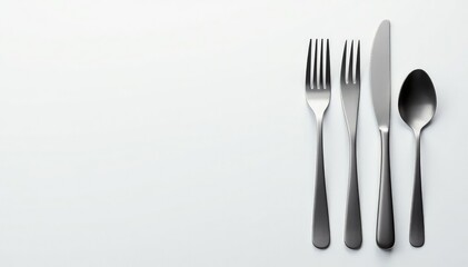 Sleek, modern cutlery set on a pristine white background , tabletop, detail, clean