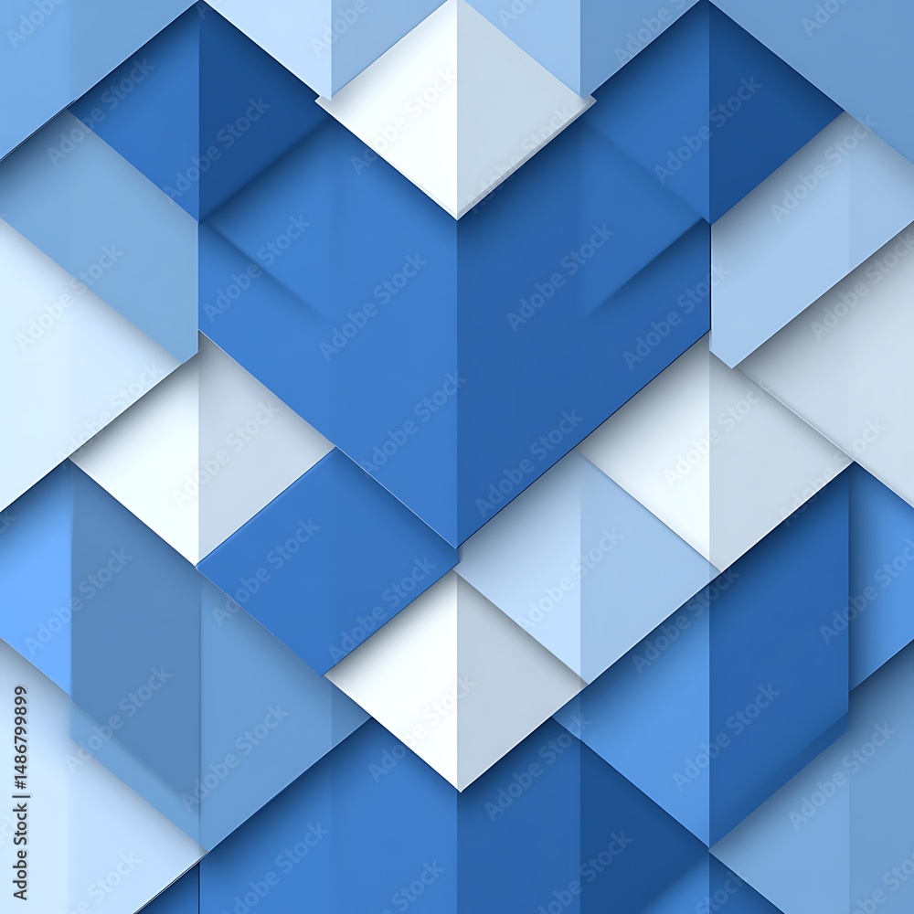 Poster abstract blue and white geometric pattern with triangular shapes and 3d effect