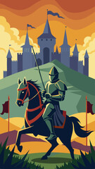 Silhouette of a Medieval Knight Engaging in a Jousting Tournament