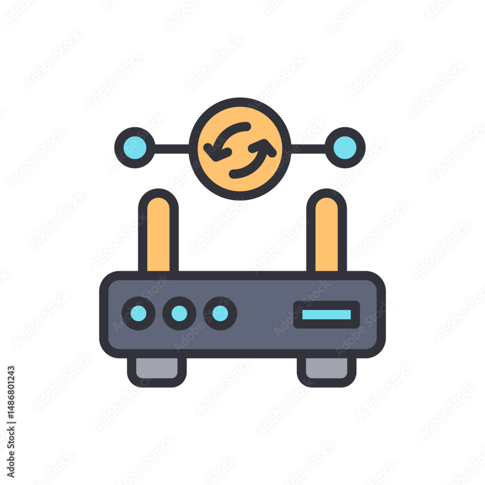 Poster stylized wireless router symbolizing network connectivity and data transfer