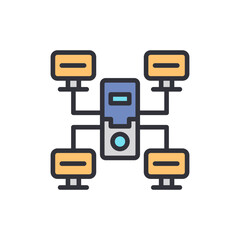 Centralized Network Server Connecting Multiple Monitors Illustration