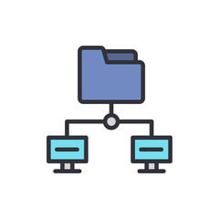 Networked Data Sharing Concept Represented By A Folder And Computers