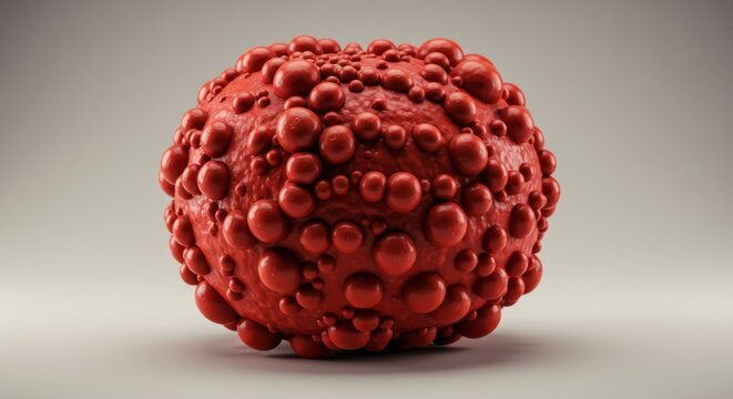 Textured sphere featuring abundant raised nodes, rendered in crimson hues