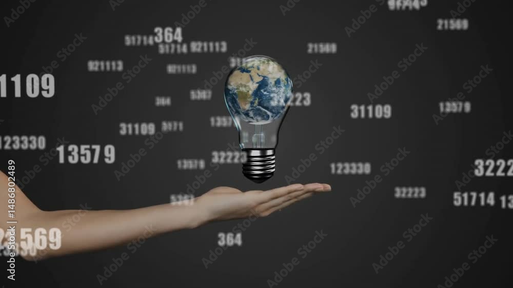 Aufkleber transparent light bulb presenting detailed earth globe above hand with floating numeric codes