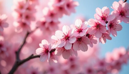 Obraz premium Delicate pink sakura blossoms in full bloom, forming a repeating pattern , light pink, delicate, pastel