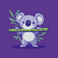 Fototapeta premium Modern cartoon illustration of a cute koala lifting a bamboo barbell, representing a science sport icon concept in a flat style, isolated on a premium modern