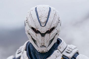Fototapeta premium Futuristic Robot AI Cyborg Close up White Armor Red Eyes Science Fiction Technolog