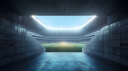 Soccer stadium tunnel view background sports arena football pitch professional game empty seats design