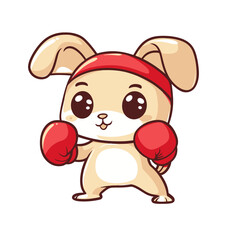 Clip art illustration of a cute teddy bear cartoon character working out and boxing at the gym in a flat isolated style while sweating to prepare for competition and a healthy lifestyle