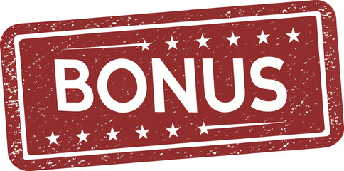Bold red bonus stamp showcasing excitement and rewards.