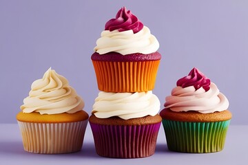 cupcake with frosting isolated on solid background