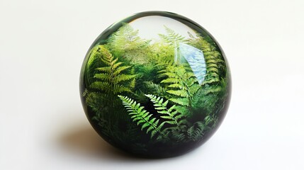Encapsulated Fern Fronds in a Glass Sphere Nature Art Decor Green Botanical Artwork Resin Globe Eco Friendly Home Decor Elegant Tabletop Ornament Vivid Lush Greenery Leaf