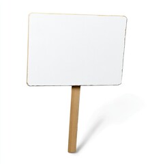 Blank rectangular sign on wooden post.  Empty white placard for message or protest
