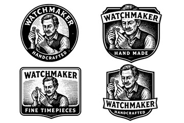 Obraz premium Vintage watchmaker emblem collection featuring handcrafted designs and engraved illustrations
