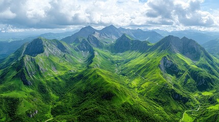Fototapeta premium Lush mountain landscape stretching into the distance.
