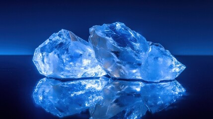 Fototapeta premium Crystalline ice chunks blue light reflection cool winter texture